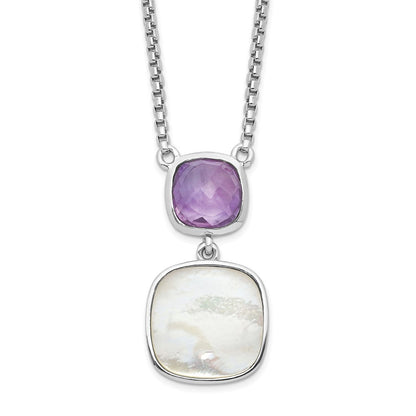 Sterlingsilber Rhodiniert 3.68amethyst/mop mit 2 in Verlängerung. Halskette