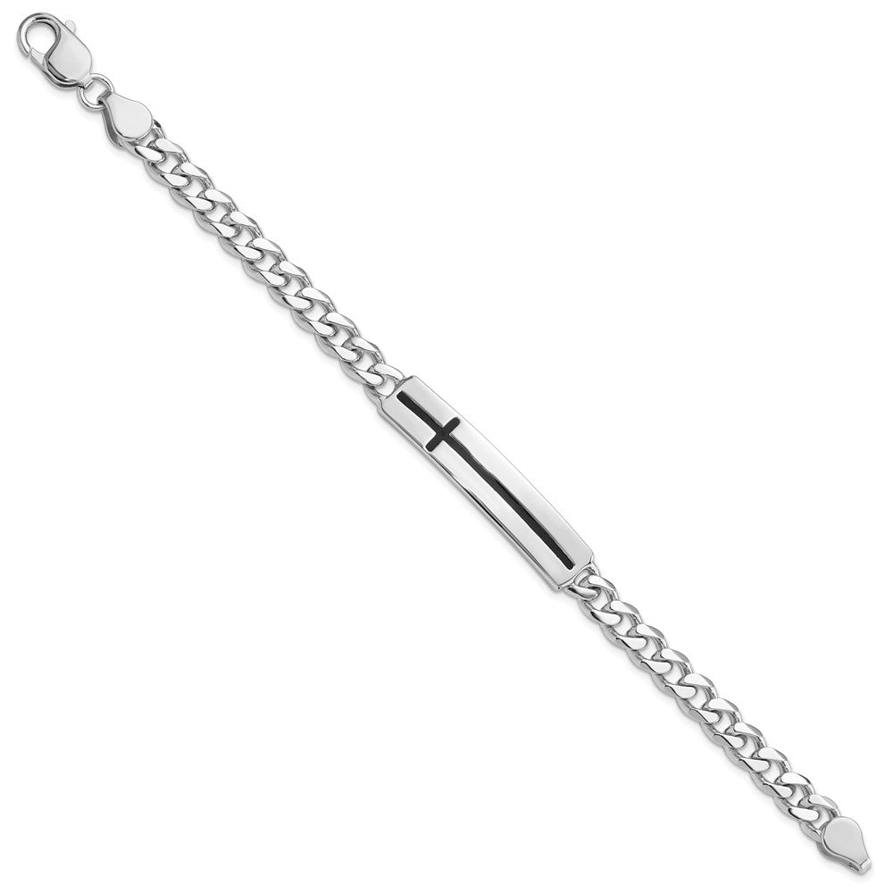 Sterlingsilber Rhodiniert Emailliert Kreuz auf Stab Herren 8 Zoll Armband