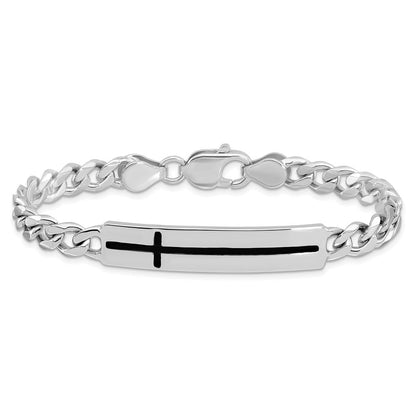 Sterlingsilber Rhodiniert Emailliert Kreuz auf Stab Herren 8 Zoll Armband