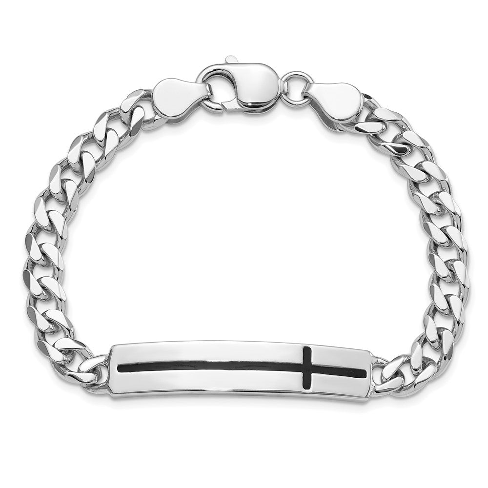 Sterlingsilber Rhodiniert Emailliert Kreuz auf Stab Herren 8 Zoll Armband