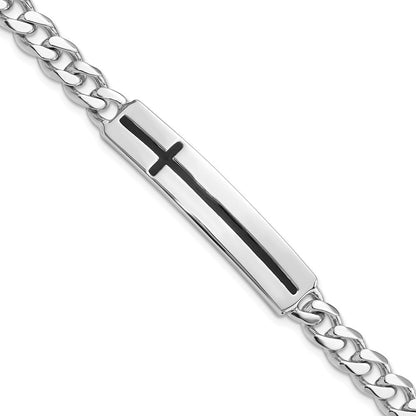 Sterlingsilber Rhodiniert Emailliert Kreuz auf Stab Herren 8 Zoll Armband