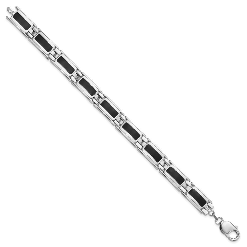 Sterlingsilber Rhodiniert Schwarz Emaille Glieder Herren 8 Zoll Armband