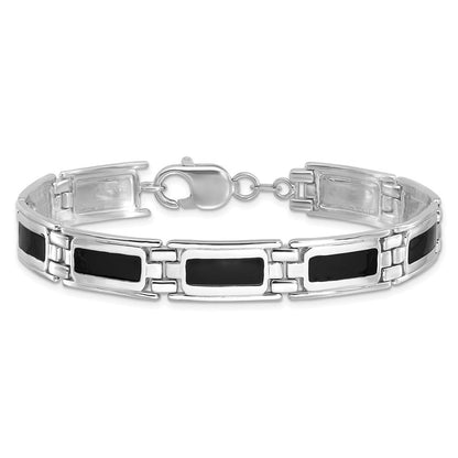 Sterlingsilber Rhodiniert Schwarz Emaille Glieder Herren 8 Zoll Armband
