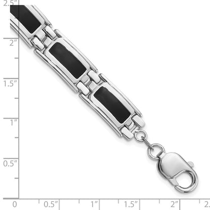 Sterlingsilber Rhodiniert Schwarz Emaille Glieder Herren 8 Zoll Armband