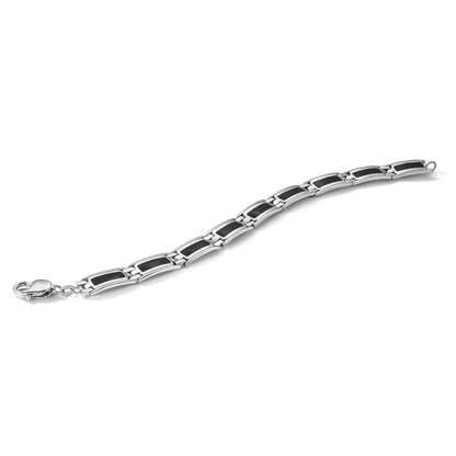 Sterlingsilber Rhodiniert Schwarz Emaille Glieder Herren 8 Zoll Armband