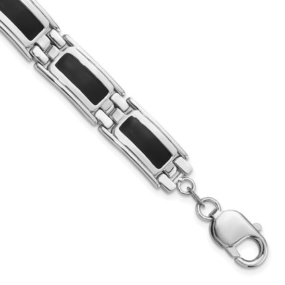 Sterlingsilber Rhodiniert Schwarz Emaille Glieder Herren 8 Zoll Armband