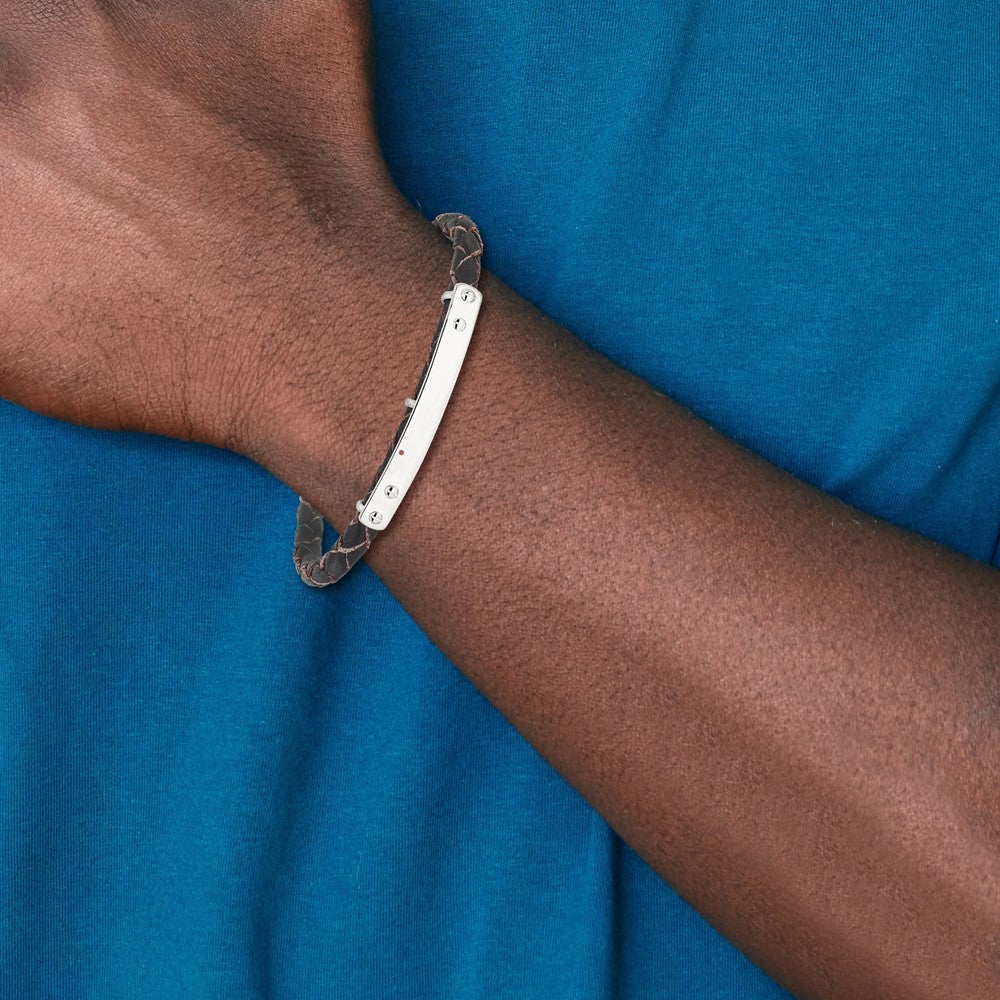 Sterlingsilber Echt Leder Id 8 Zoll Knebel Armband