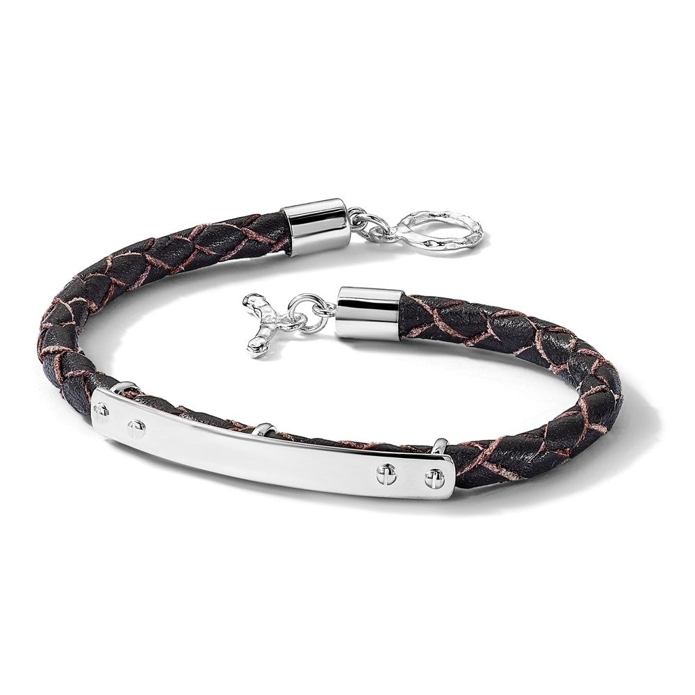Sterlingsilber Echt Leder Id 8 Zoll Knebel Armband