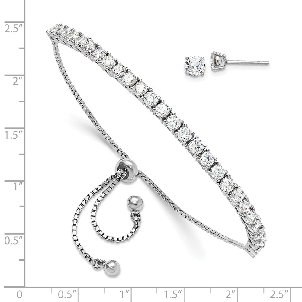 Sterlingsilber Rhodiniert Zirkonia Verstellbar Armband und Stecker Ohrring Set