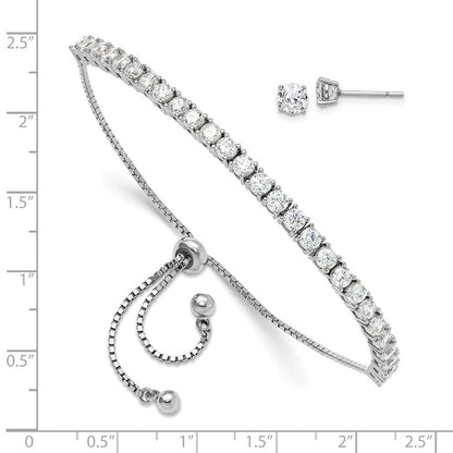 Sterlingsilber Rhodiniert Zirkonia Verstellbar Armband und Stecker Ohrring Set
