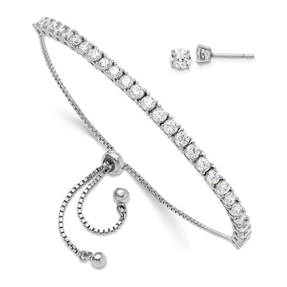Sterlingsilber Rhodiniert Zirkonia Verstellbar Armband und Stecker Ohrring Set