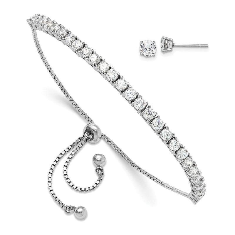 Sterlingsilber Rhodiniert Zirkonia Verstellbar Armband und Stecker Ohrring Set