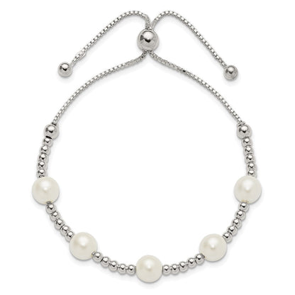 Sterlingsilber Poliert Gekugelt und Synthetisch Perle Verstellbar Armband