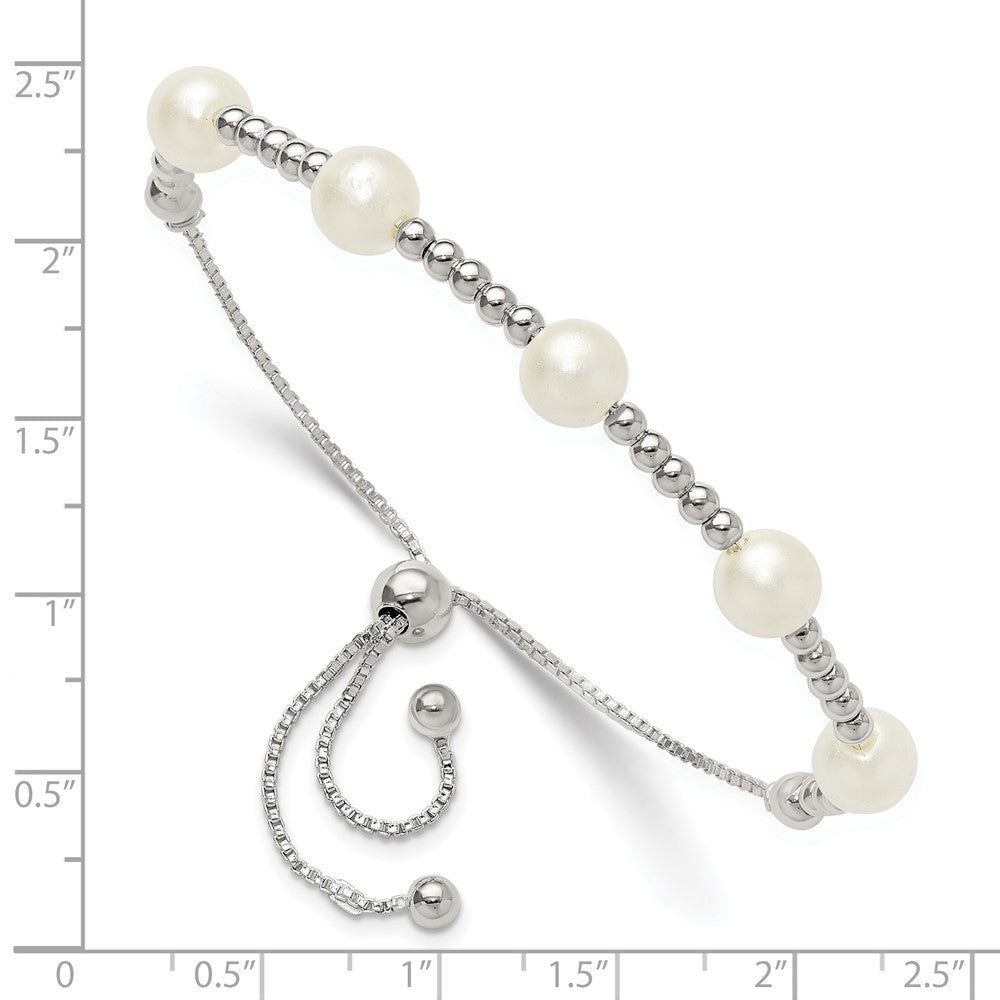 Sterlingsilber Poliert Gekugelt und Synthetisch Perle Verstellbar Armband