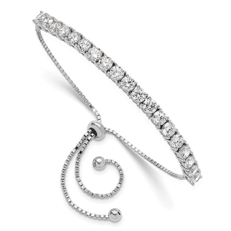 Sterlingsilber Rhodiniert Poliert Zirkonia Verstellbar Tennis Armband