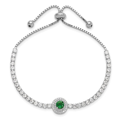 Sterlingsilber Rhodiniert Zirkonia und Grün Glas Verstellbar Armband