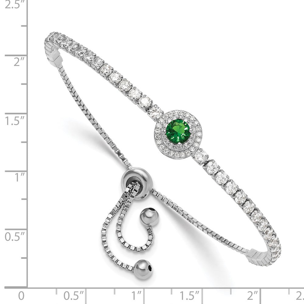 Sterlingsilber Rhodiniert Zirkonia und Grün Glas Verstellbar Armband