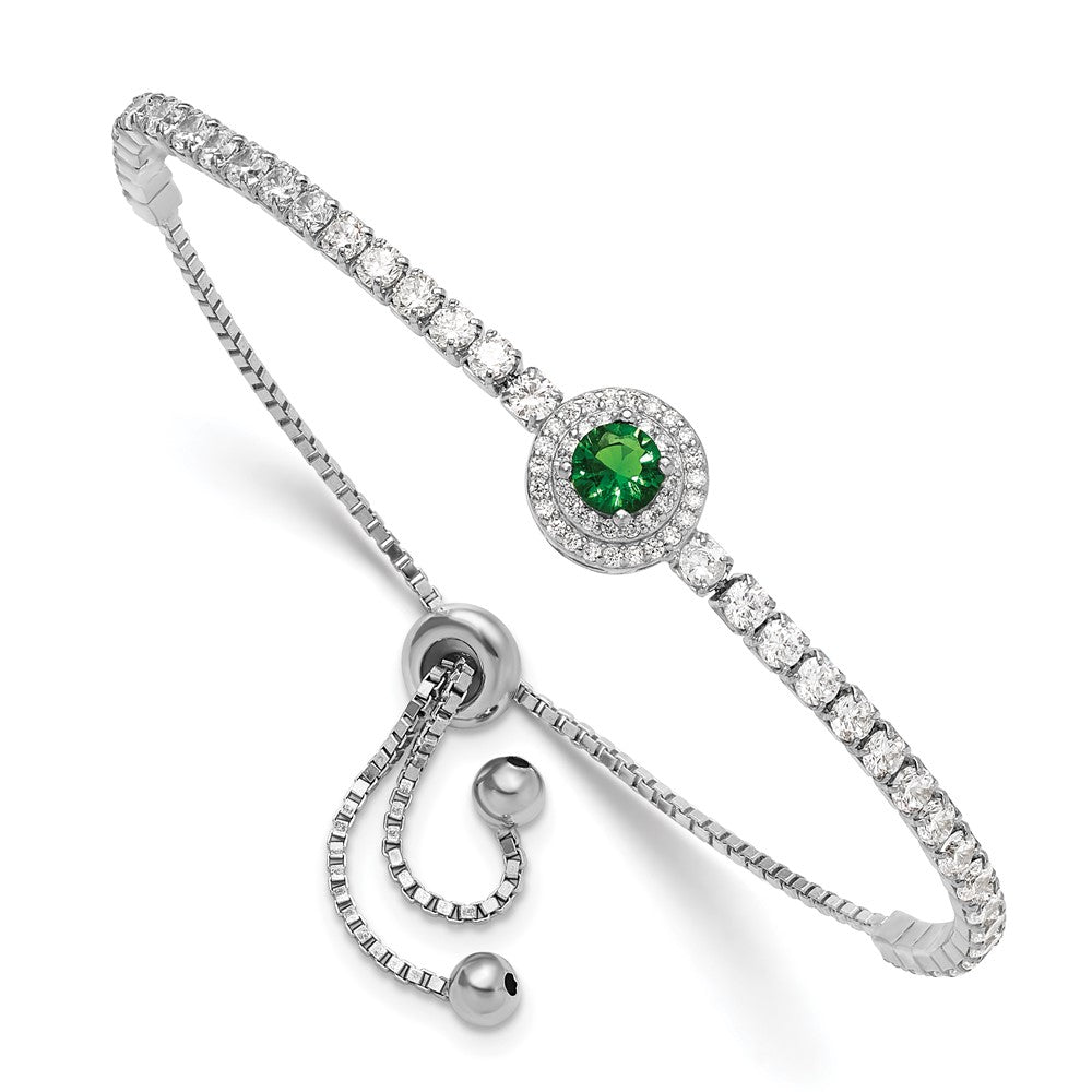 Sterlingsilber Rhodiniert Zirkonia und Grün Glas Verstellbar Armband