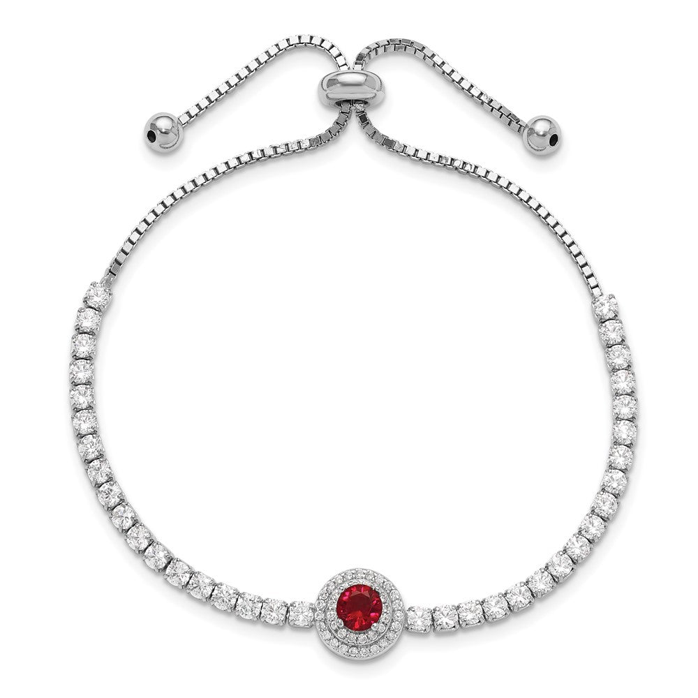 Sterlingsilber Rhodiniert Zirkonia und Rot Glas Verstellbar Armband