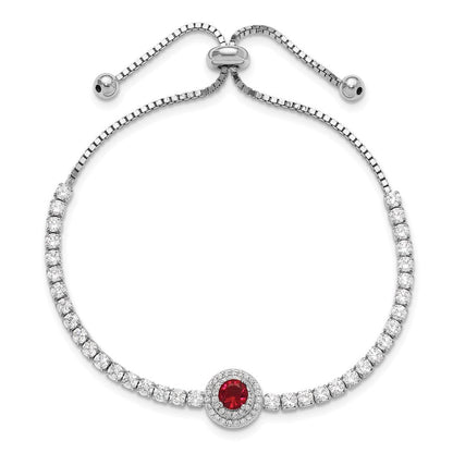 Sterlingsilber Rhodiniert Zirkonia und Rot Glas Verstellbar Armband