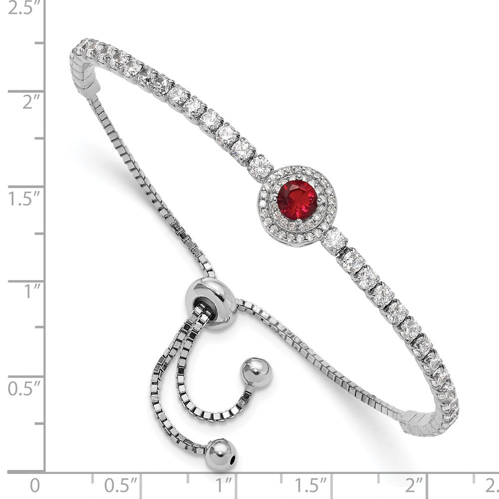 Sterlingsilber Rhodiniert Zirkonia und Rot Glas Verstellbar Armband