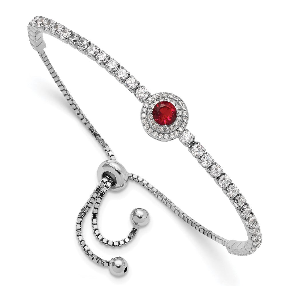Sterlingsilber Rhodiniert Zirkonia und Rot Glas Verstellbar Armband