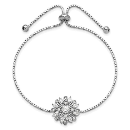 Sterlingsilber Rhodiniert Blumen Zirkonia Verstellbar Bolo Armband