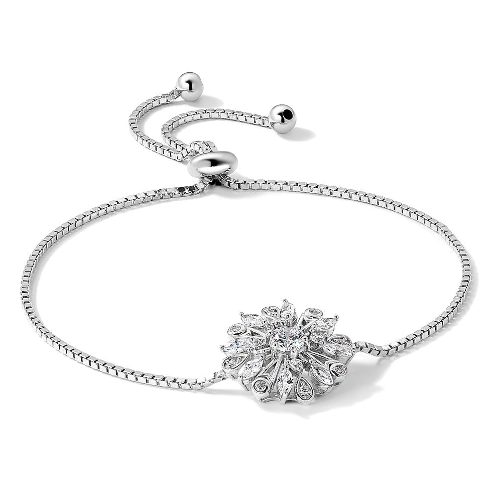Sterlingsilber Rhodiniert Blumen Zirkonia Verstellbar Bolo Armband