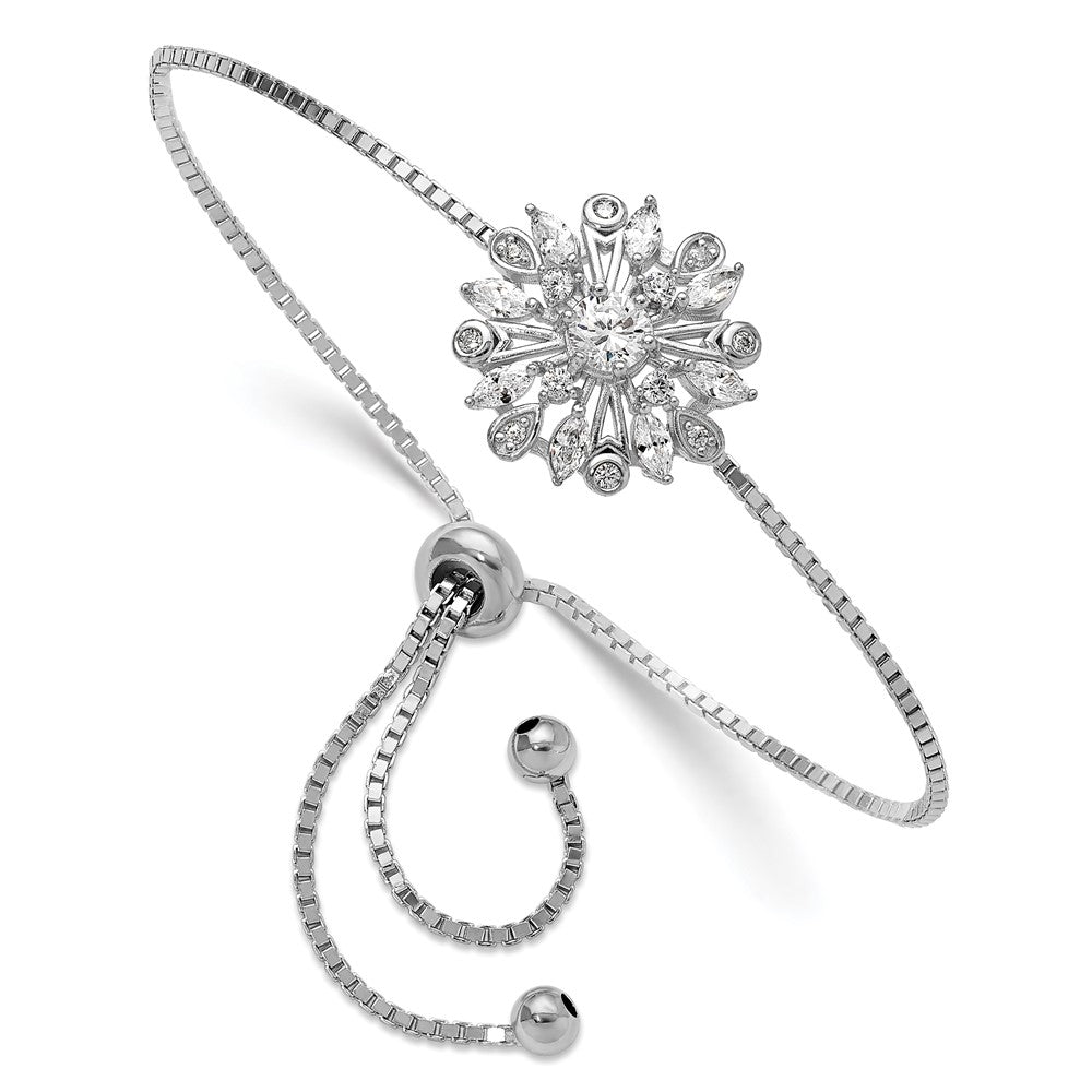 Sterlingsilber Rhodiniert Blumen Zirkonia Verstellbar Bolo Armband