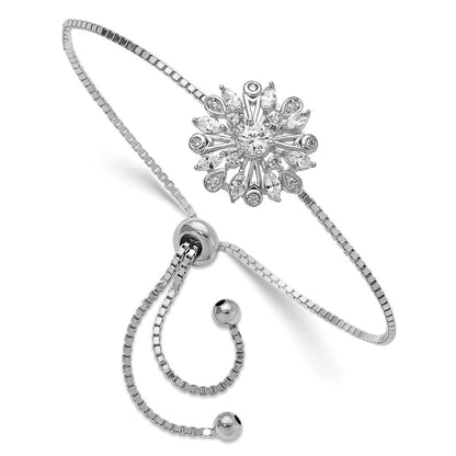 Sterlingsilber Rhodiniert Blumen Zirkonia Verstellbar Bolo Armband