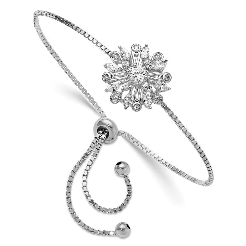Sterlingsilber Rhodiniert Blumen Zirkonia Verstellbar Bolo Armband