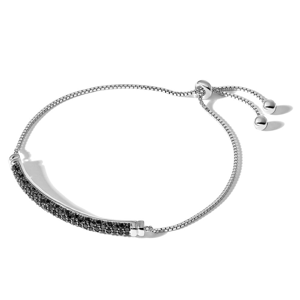 Sterlingsilber Rhodiniert Schwarz Spinell Stab Verstellbar Armband