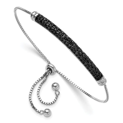 Sterlingsilber Rhodiniert Schwarz Spinell Stab Verstellbar Armband