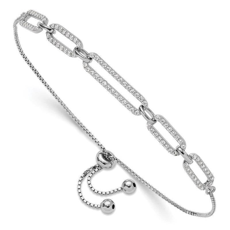 Sterlingsilber Rhodiniert Büroklammer Glieder Zirkonia Verstellbar Armband