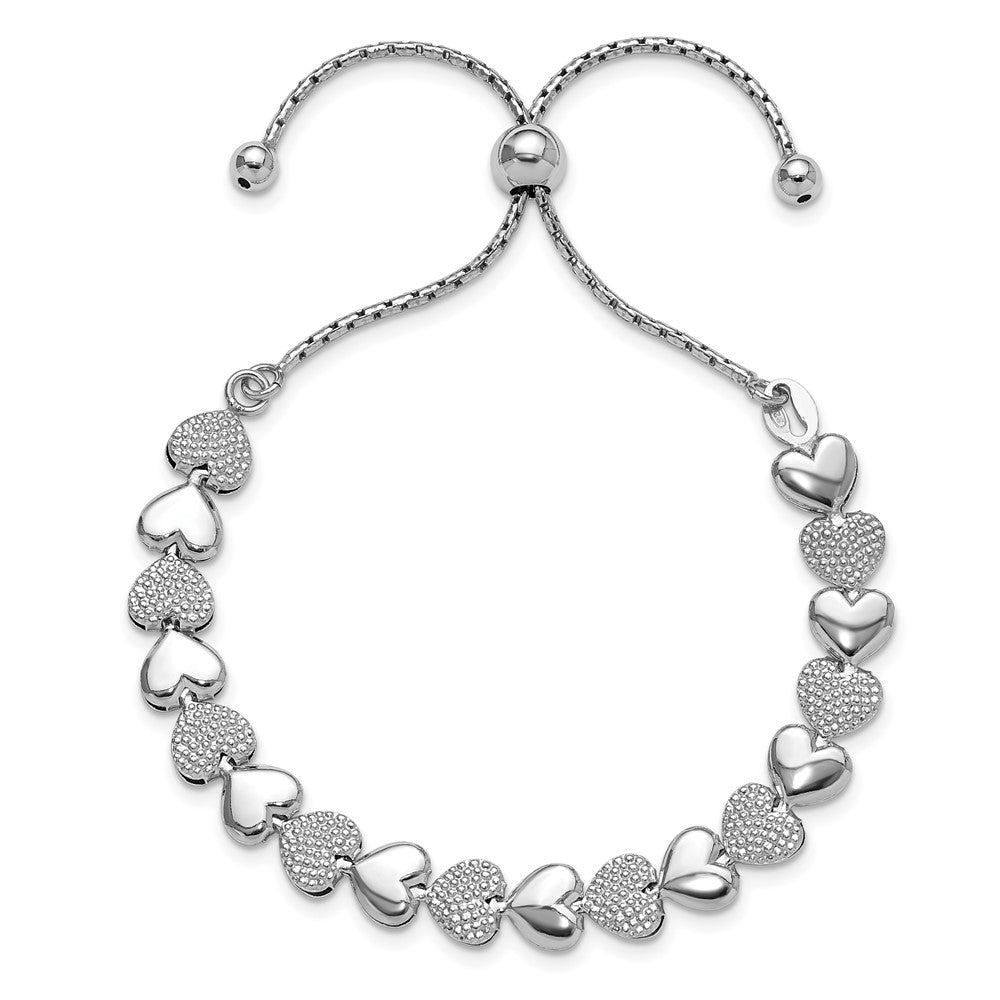 Sterlingsilber Rhodiniert Verstellbar Bolo Herzen Armband