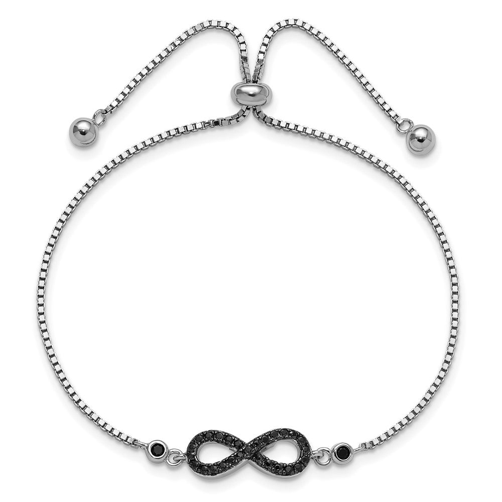 Sterlingsilber Rhodiniert Schwarz Spinell Unendlichkeit Symbol Verstellbar Brac