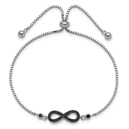 Sterlingsilber Rhodiniert Schwarz Spinell Unendlichkeit Symbol Verstellbar Brac