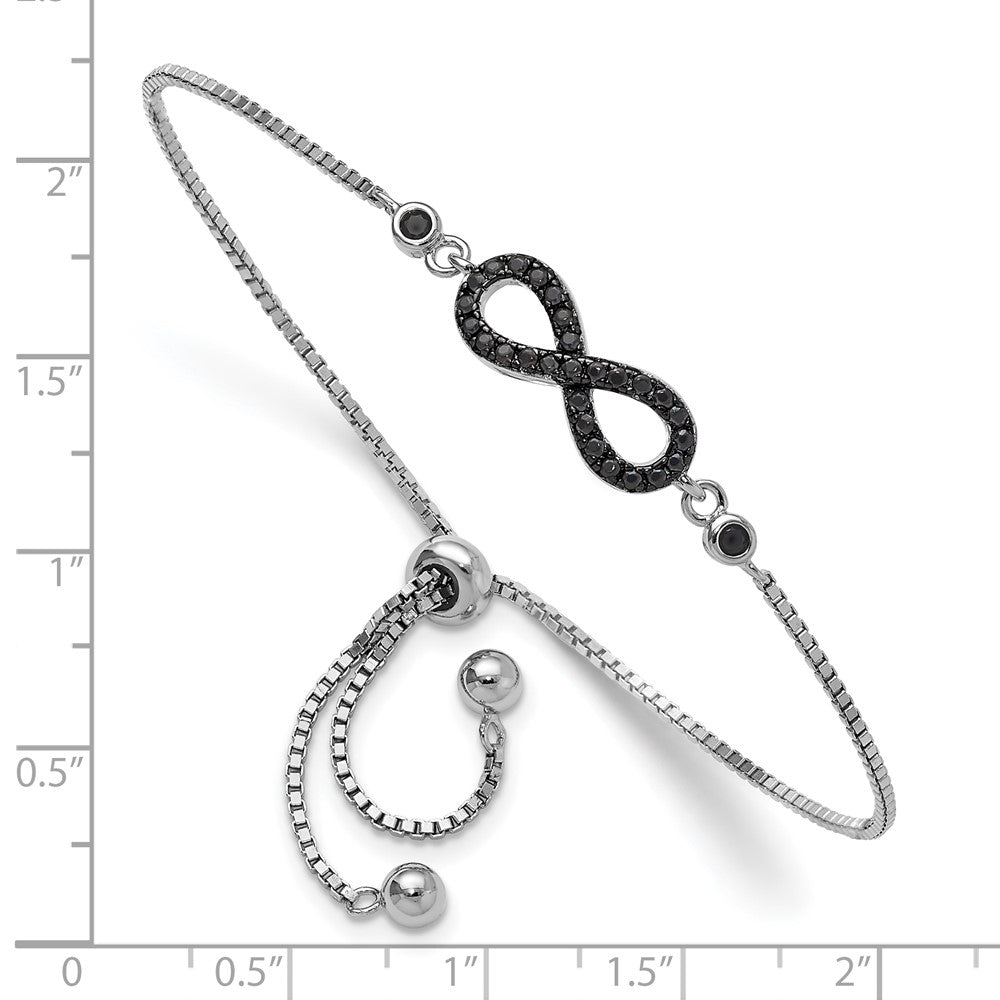 Sterlingsilber Rhodiniert Schwarz Spinell Unendlichkeit Symbol Verstellbar Brac