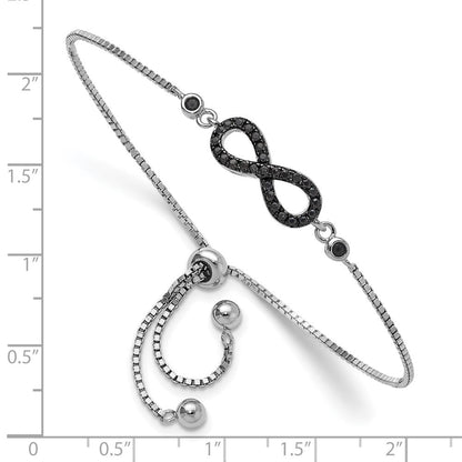 Sterlingsilber Rhodiniert Schwarz Spinell Unendlichkeit Symbol Verstellbar Brac