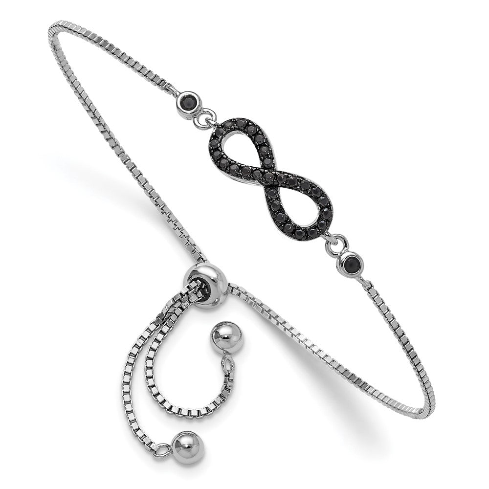 Sterlingsilber Rhodiniert Schwarz Spinell Unendlichkeit Symbol Verstellbar Brac