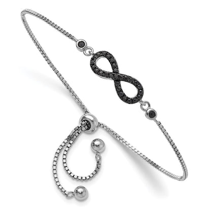 Sterlingsilber Rhodiniert Schwarz Spinell Unendlichkeit Symbol Verstellbar Brac