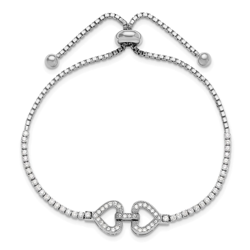 Sterlingsilber Rhodiniert Zirkonia Linked Herzen Verstellbar Armband