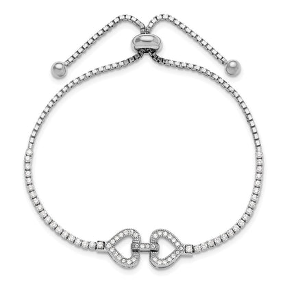 Sterlingsilber Rhodiniert Zirkonia Linked Herzen Verstellbar Armband