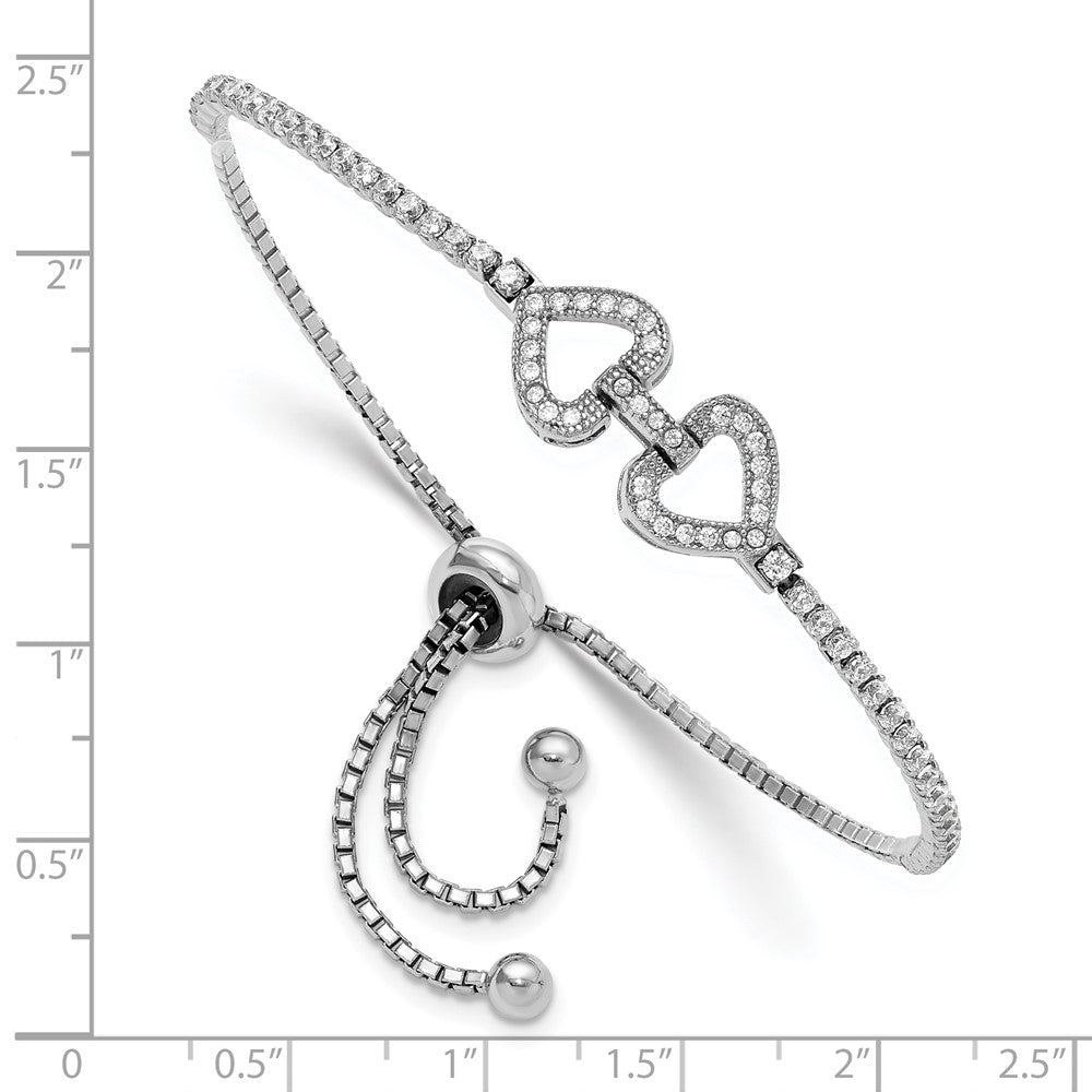Sterlingsilber Rhodiniert Zirkonia Linked Herzen Verstellbar Armband