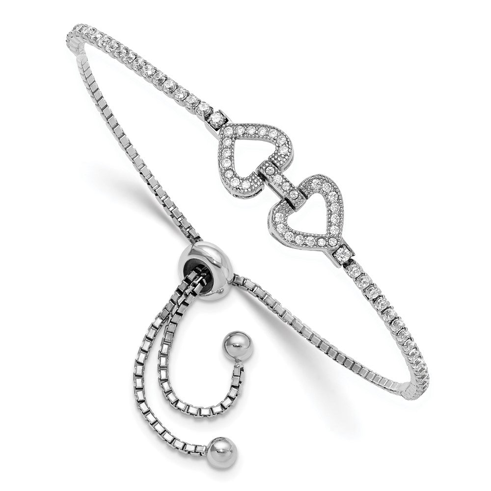 Sterlingsilber Rhodiniert Zirkonia Linked Herzen Verstellbar Armband