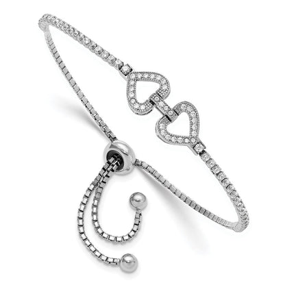 Sterlingsilber Rhodiniert Zirkonia Linked Herzen Verstellbar Armband