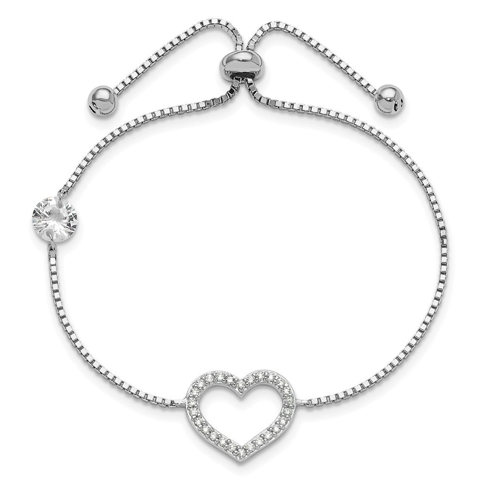 Sterlingsilber Rhodiniert Poliert Zirkonia Offen Herz Verstellbar Armband
