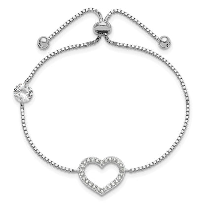 Sterlingsilber Rhodiniert Poliert Zirkonia Offen Herz Verstellbar Armband