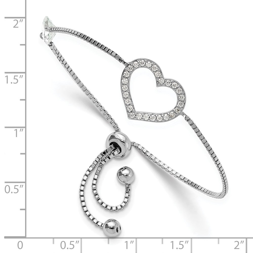 Sterlingsilber Rhodiniert Poliert Zirkonia Offen Herz Verstellbar Armband