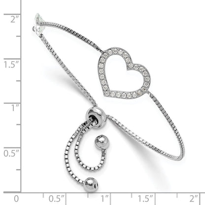 Sterlingsilber Rhodiniert Poliert Zirkonia Offen Herz Verstellbar Armband
